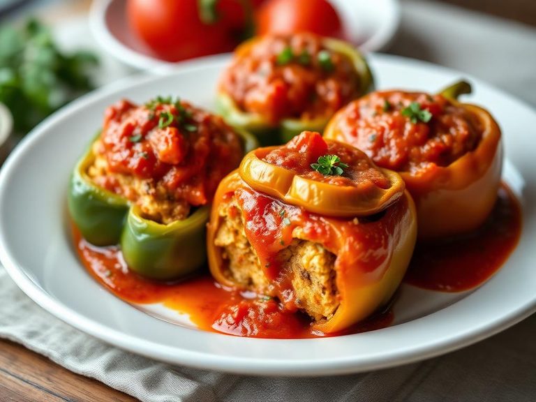 Stuffed bell peppers with tomato sauce