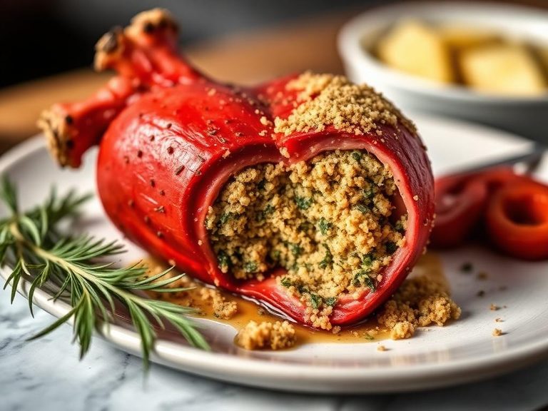 Stuffed heart with herbs and breadcrumbs