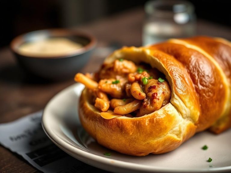 Stuffed into a pretzel roll