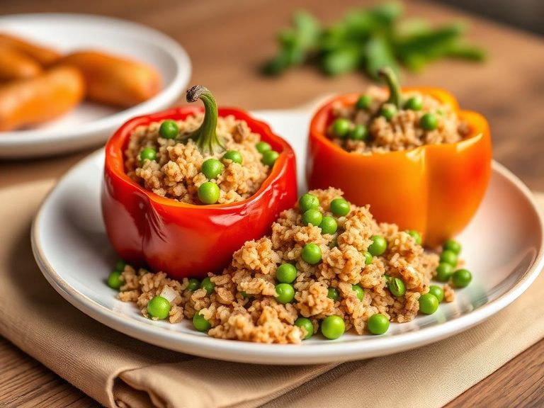 Stuffed peppers with brown rice and peas