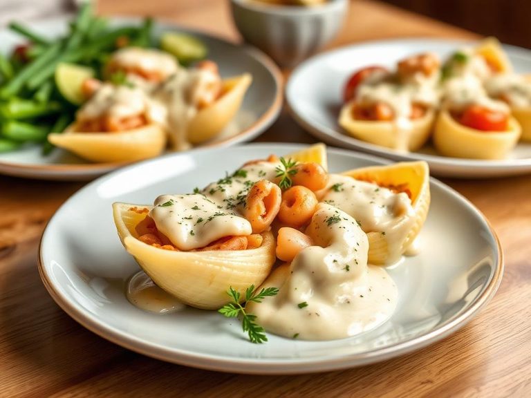 Stuffed Shells with Seafood Alfredo