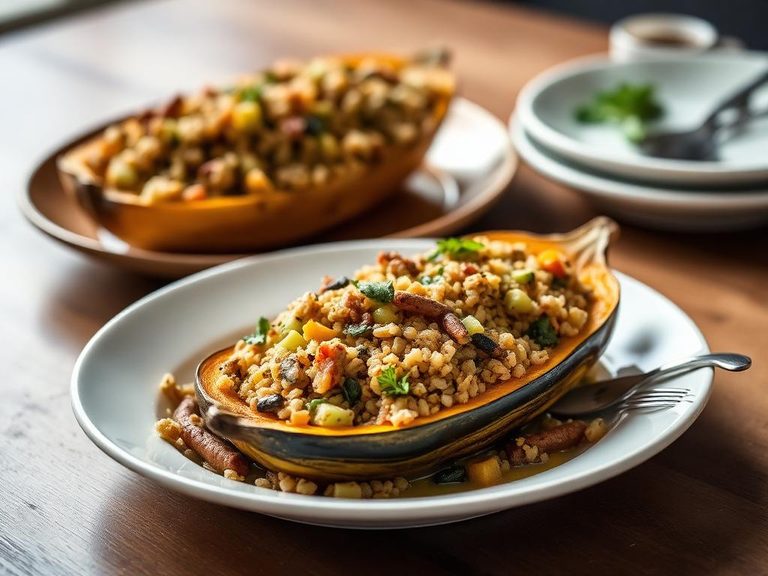 Stuffed squash with grains and vegetables