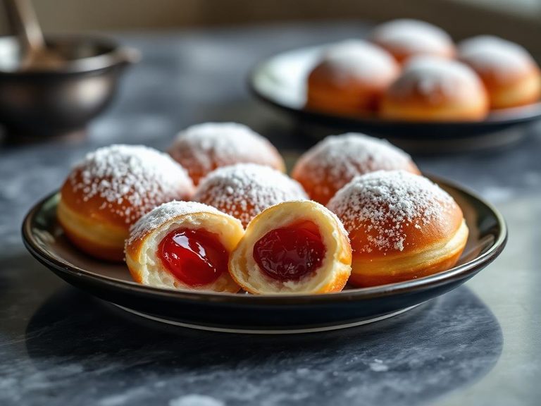 Sufganiyot (jelly-filled doughnuts often dusted with sugar)
