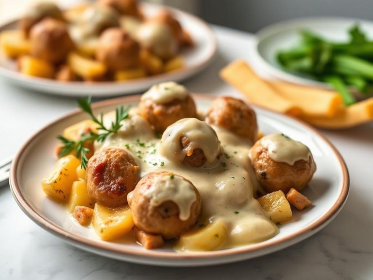 Swedish Creamed Potato and Meatball Casserole