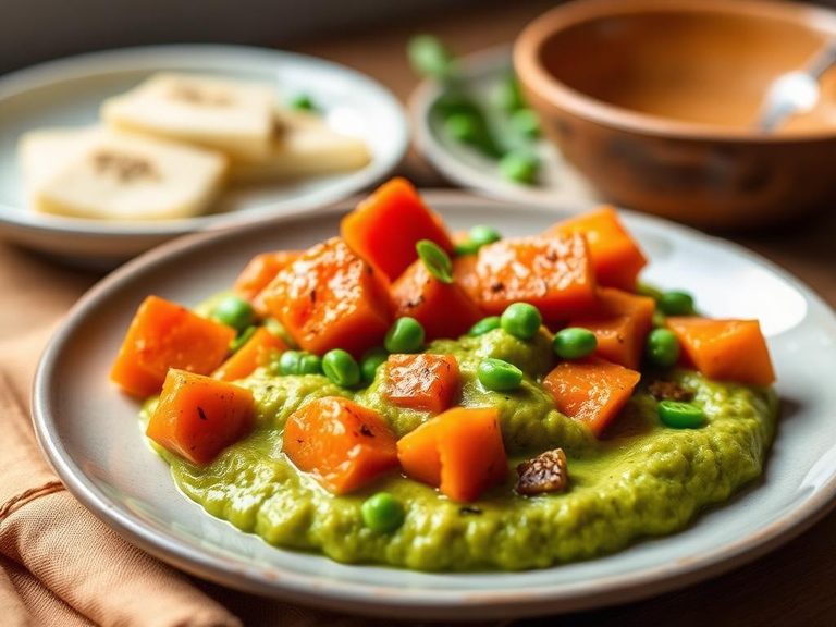 Sweet potato and pea puree