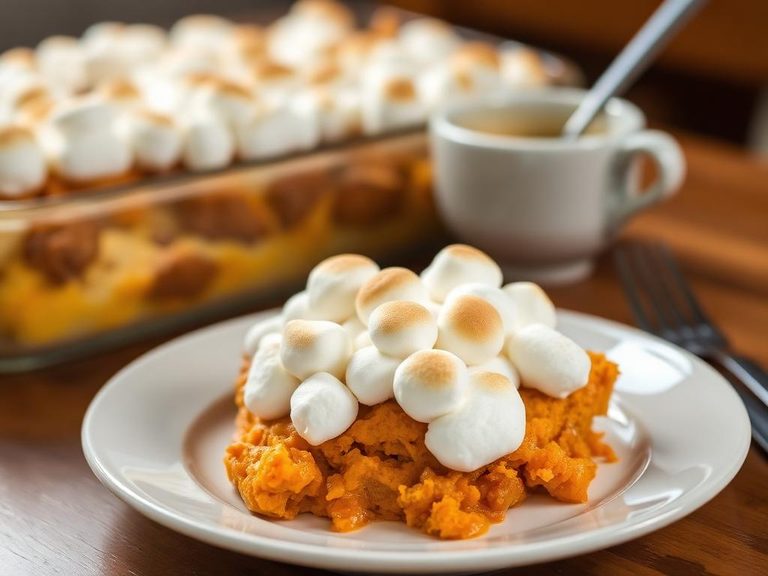 Sweet potato casserole with marshmallow topping