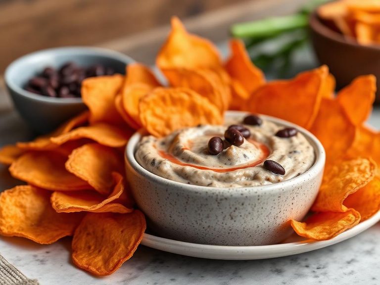 Sweet potato chip and black bean dip