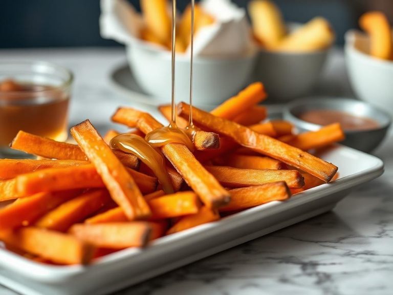 Sweet potato fries with maple syrup drizzle