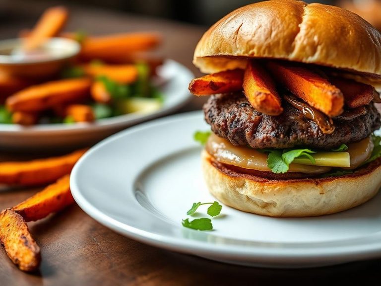 Sweet Potato Wedges with Burger