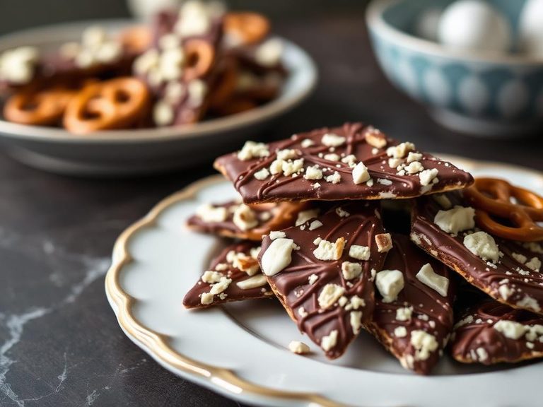 Sweet pretzel bark with chocolate