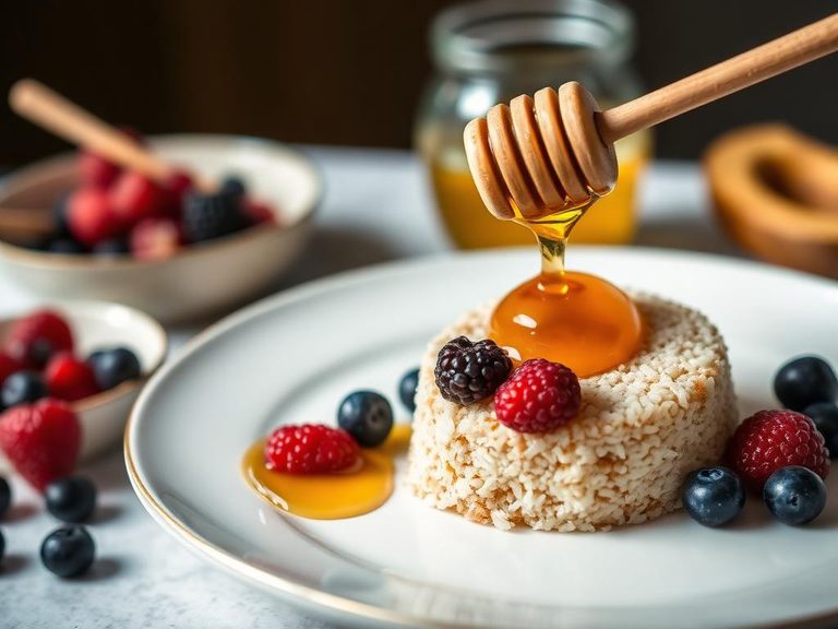 Sweet rice cake with honey and berries