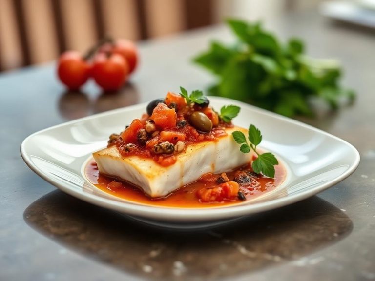 Swordfish with Tomato and Olive Sauce