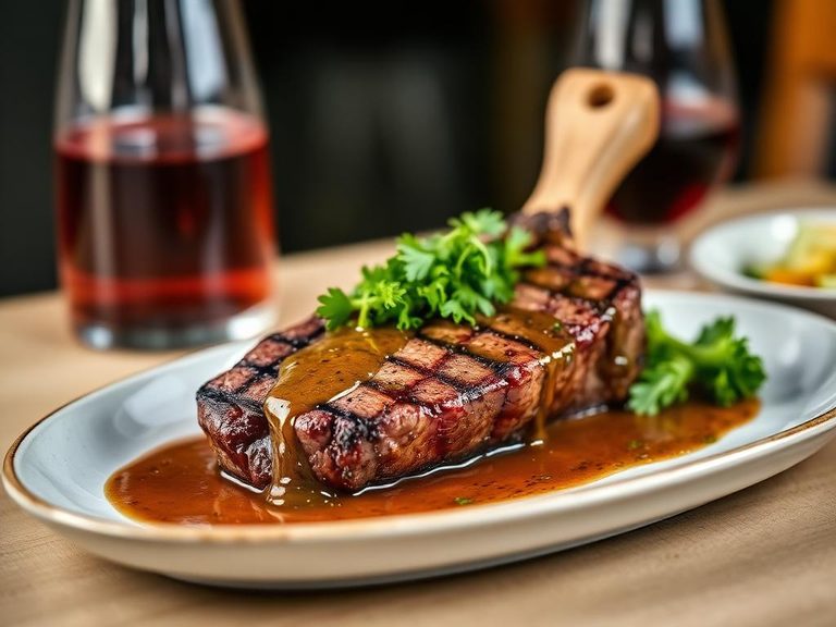 T-bone steak with chimichurri sauce