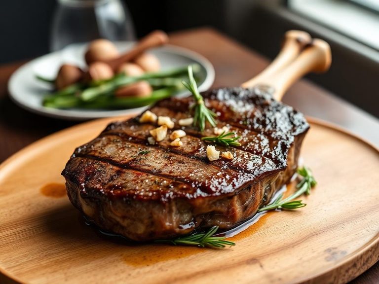 T-bone steak with garlic and rosemary