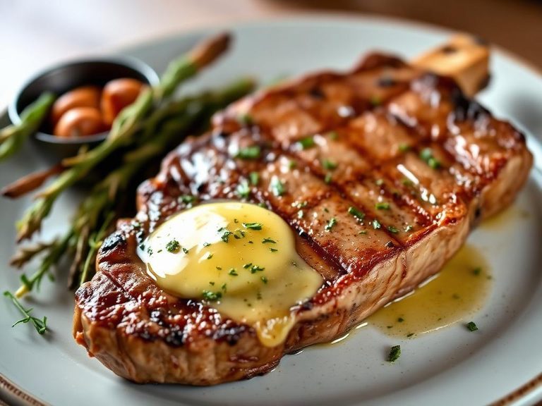 T-bone steak with garlic butter and herbs