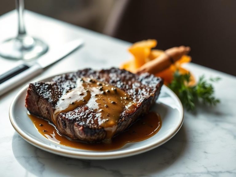 T-bone steak with peppercorn sauce