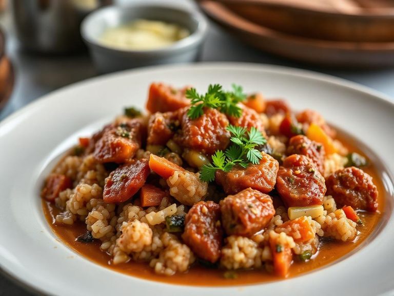 Thiéré Bassi Salté (Fonio with Meat and Vegetables)