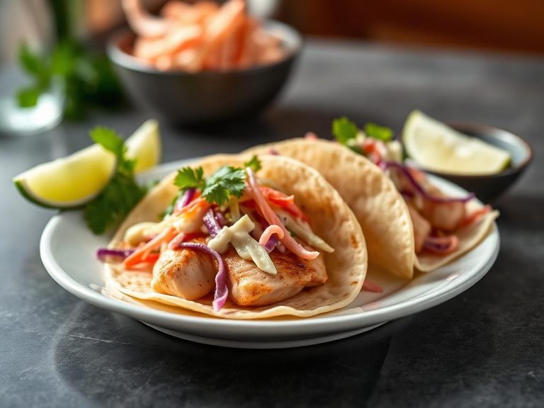 Tilapia Tacos with slaw and lime crema