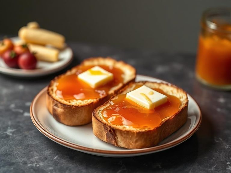 Toast with butter and apricot jam