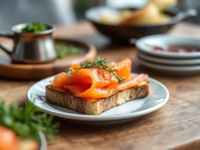 Toast with smoked salmon and dill