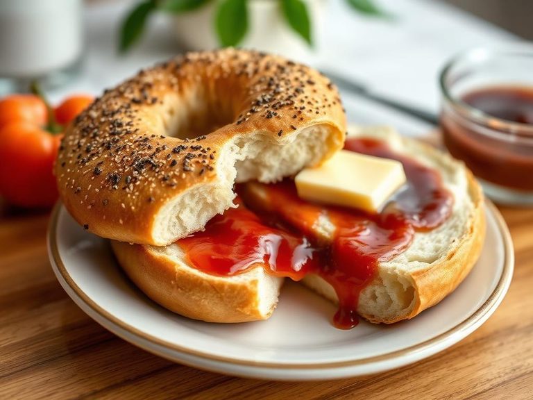 Toasted Egg Bagel with Butter and Jam