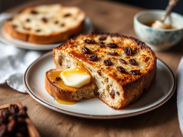 Toasted Raisin Bread with Butter and Honey