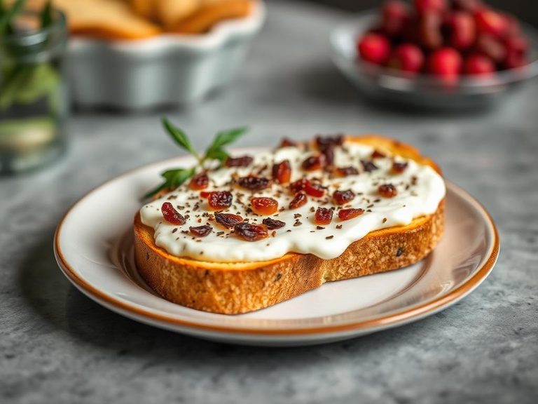 Toasted raisin bread with cream cheese