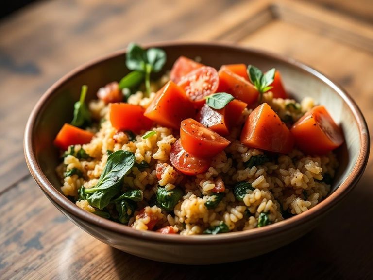 Tomato and Spinach Brown Rice Bowl