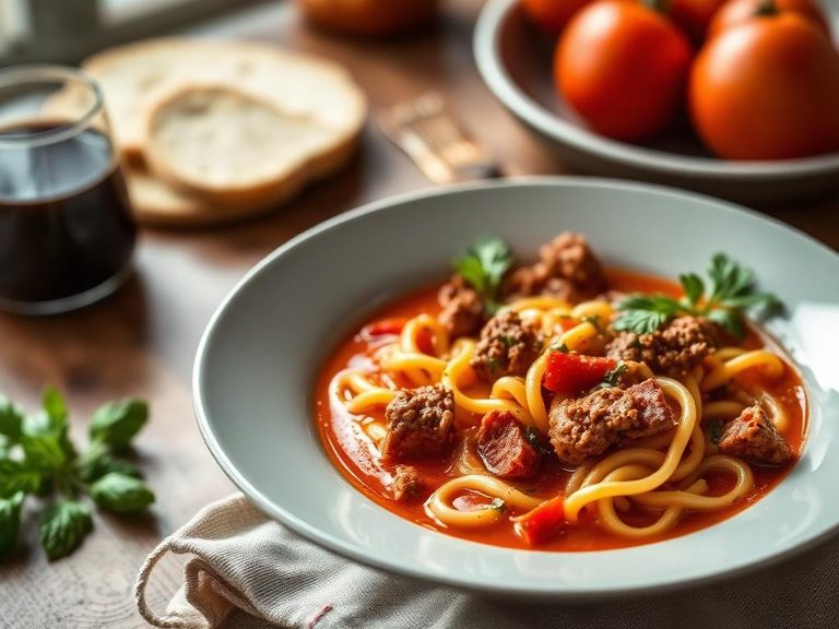 Tomato-based Beef Pasta Soup