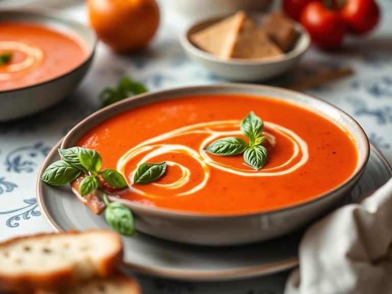 Tomato Bisque with Basil Swirl