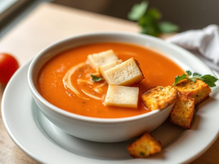 Tomato Bisque with Grilled Cheese Croutons