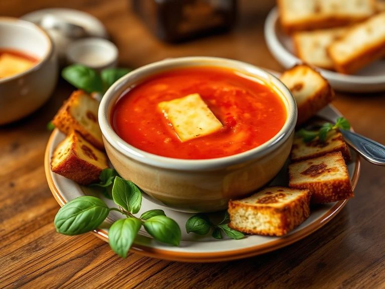 Tomato Soup with Grilled Cheese Croutons