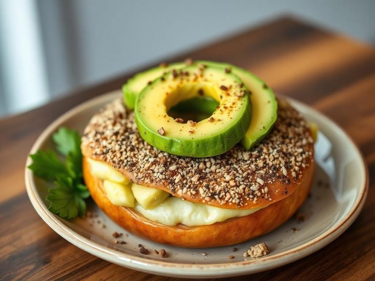 Topped with avocado and everything bagel seasoning