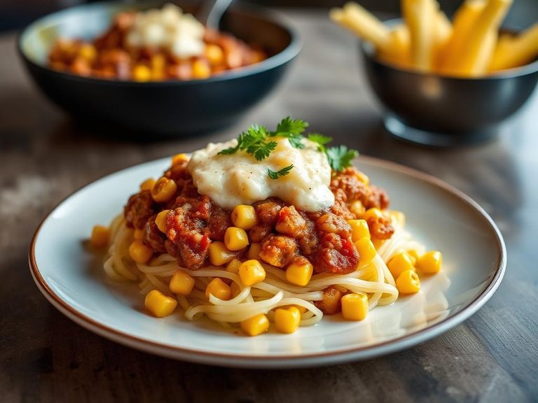 Topped with creamed corn or chili