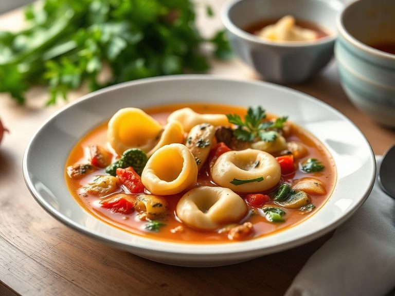 Tortellini soup with vegetables