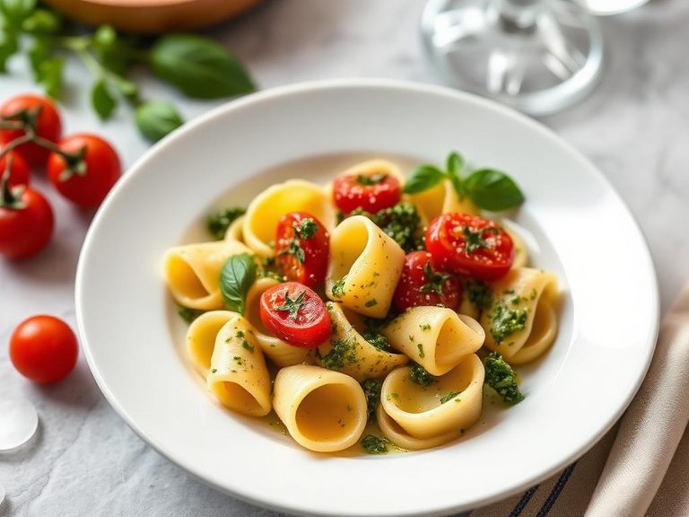Tortellini with pesto and cherry tomatoes