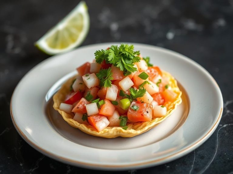 Tostada de ceviche (fresh lime-cured seafood)