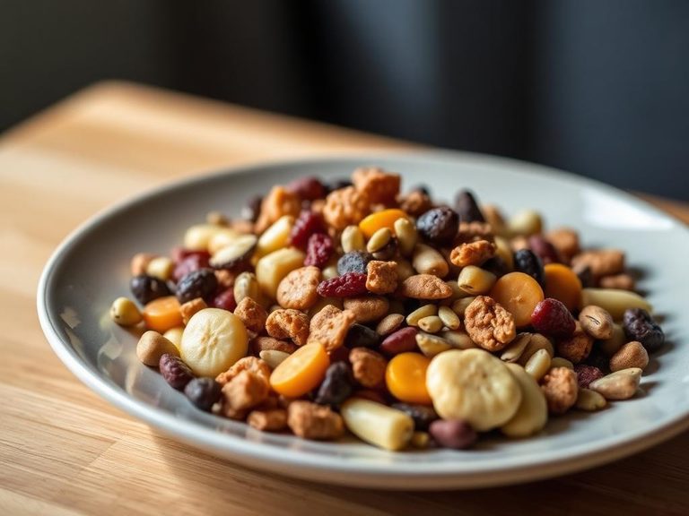Trail mix component with dried fruit and seeds