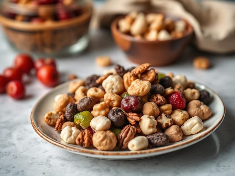 Trail mix component with nuts and dried fruit