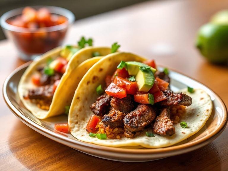 Tri-tip tacos with salsa and avocado