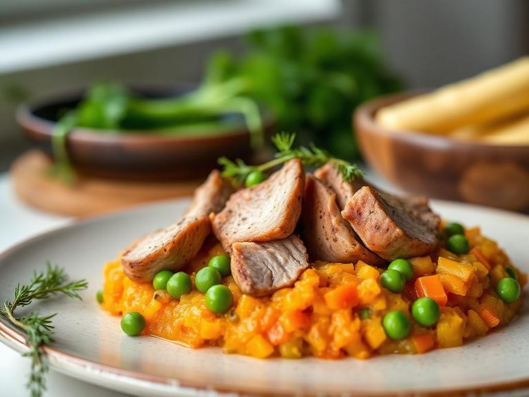 Turkey, pea, and carrot mash