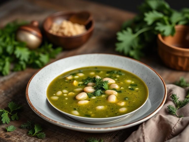 Turnip green and white bean soup