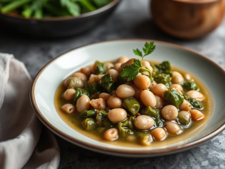 Turnip green and white bean stew