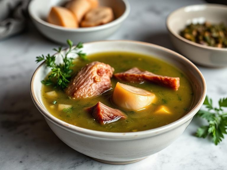 Turnip green soup with ham hocks