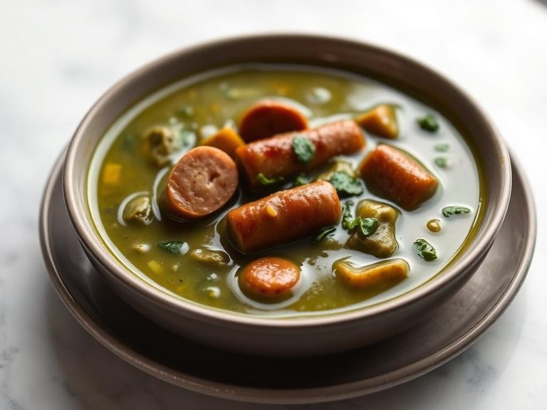 Turnip green soup with sausage
