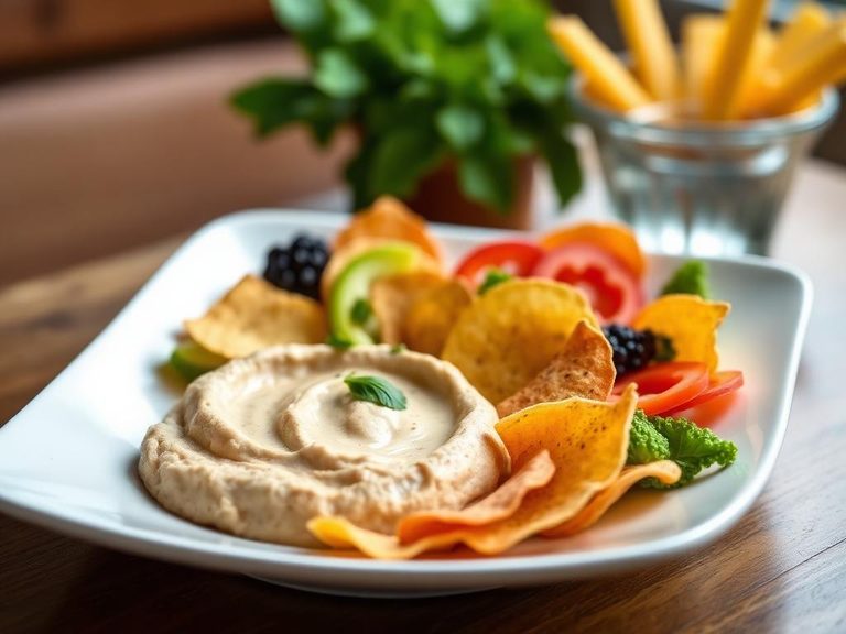 Vegetable chip platter with hummus
