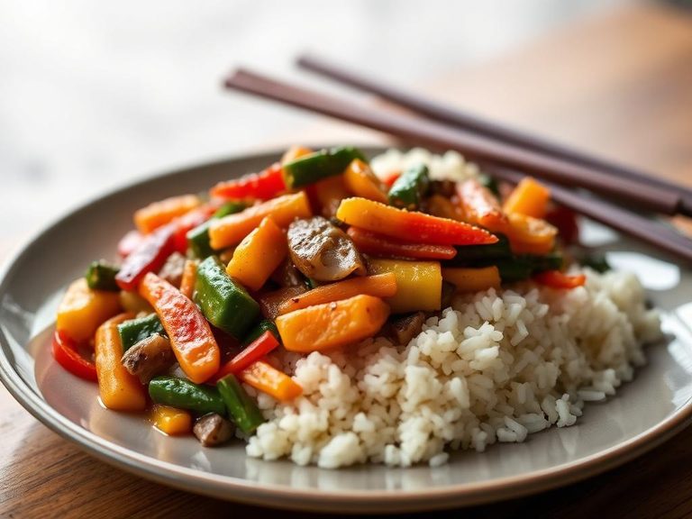 Vegetable stir-fry with rice