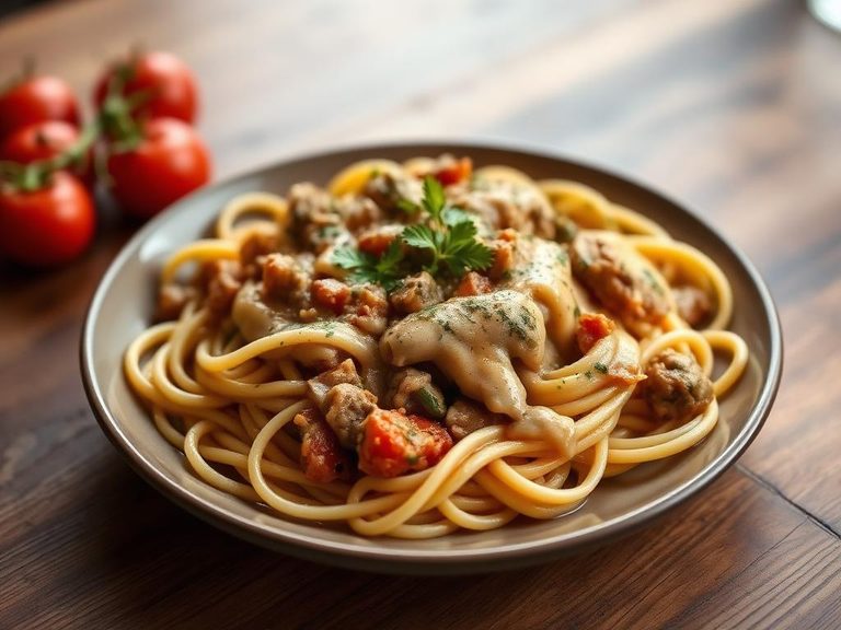 Vegetarian Stroganoff with Egg Noodles