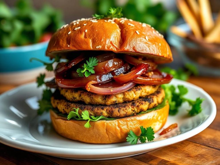 Veggie Burger with Caramelized Onions