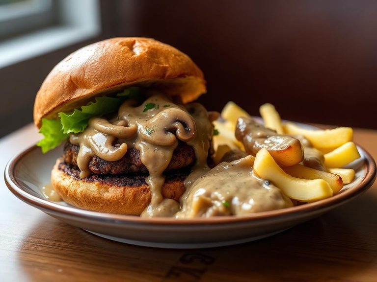 Veggie Burger with Mushroom Gravy